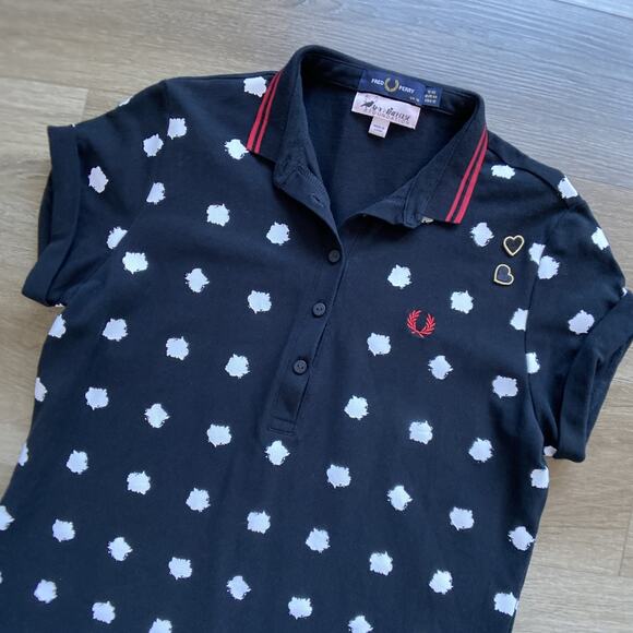 Fred Perry x Amy Winehouse Polo Shirt Dress sz 12 US 16 UK Black Polk Dots - Picture 2 of 12